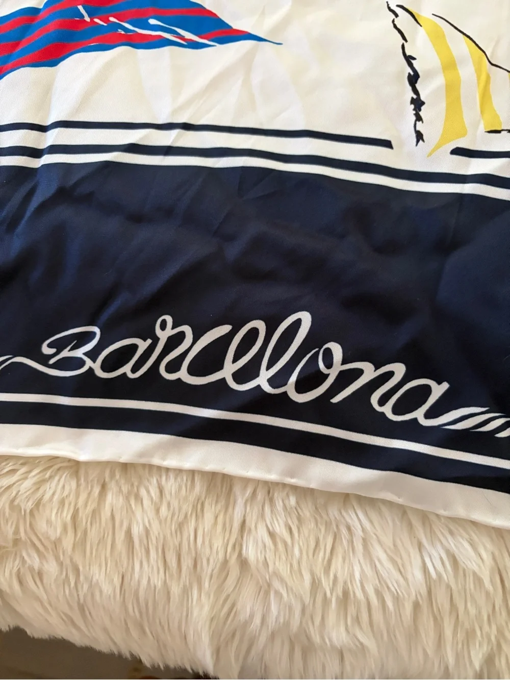 Nautical Print silk scarf Ralph Lauren  - Navy, White, Red flags boat